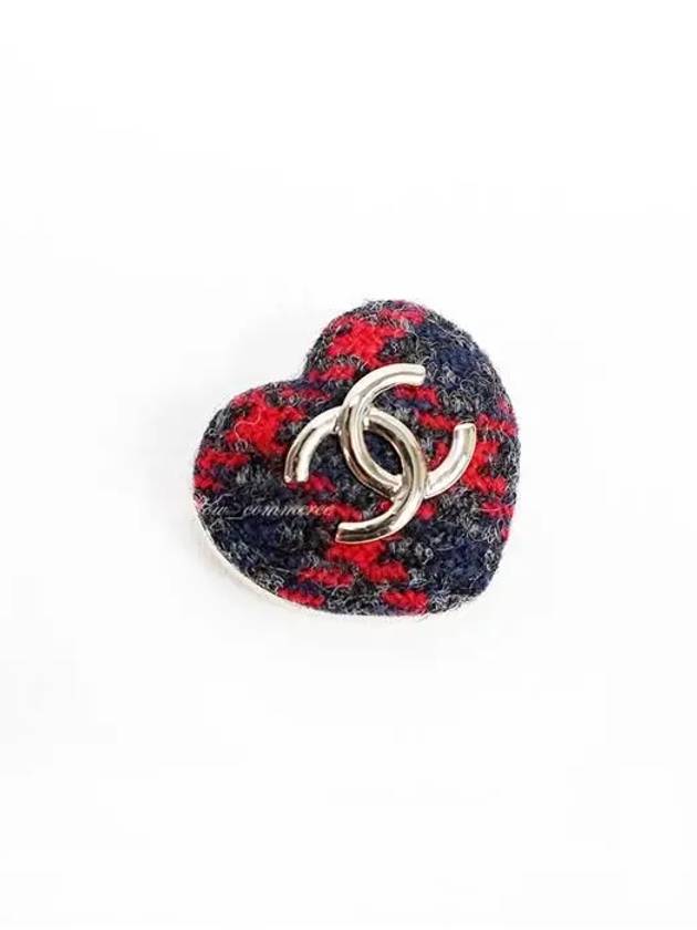 CC Tweed Heart Check Brooch Red - CHANEL - BALAAN 4