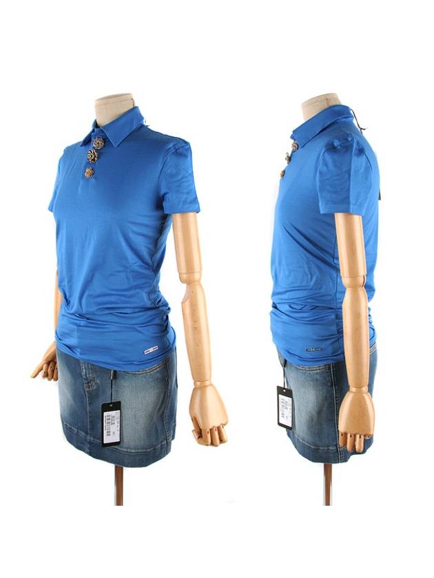 Gem Button Polo Shirt Blue - DSQUARED2 - BALAAN 1