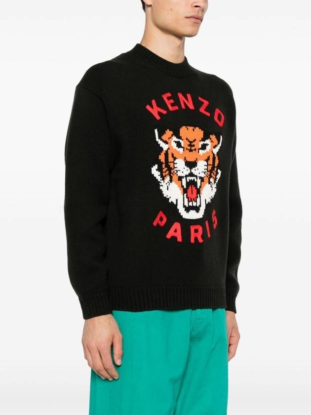 Lucky Tiger Genderless Wool Knit Top Black - KENZO - BALAAN 4