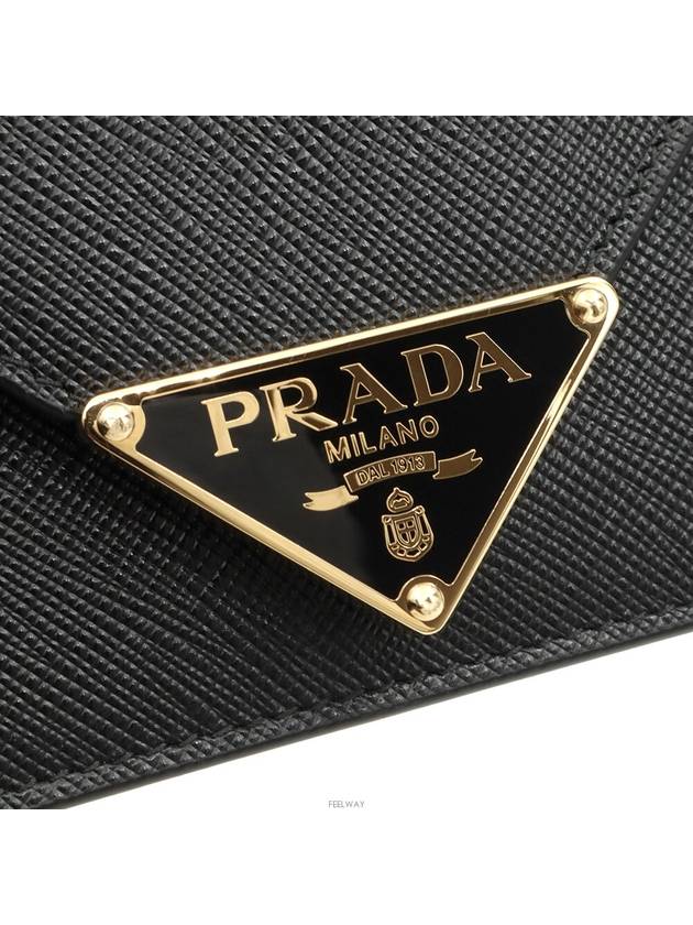 Black Saffiano Leather Gold Triangle Logo Card Wallet Cross Bag Built in Chip - PRADA - BALAAN 7