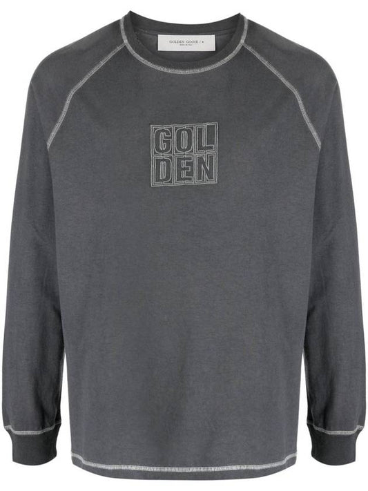 Embroidery Lettering Cotton Long Sleeve T-Shirt Anthracite - GOLDEN GOOSE - BALAAN 1