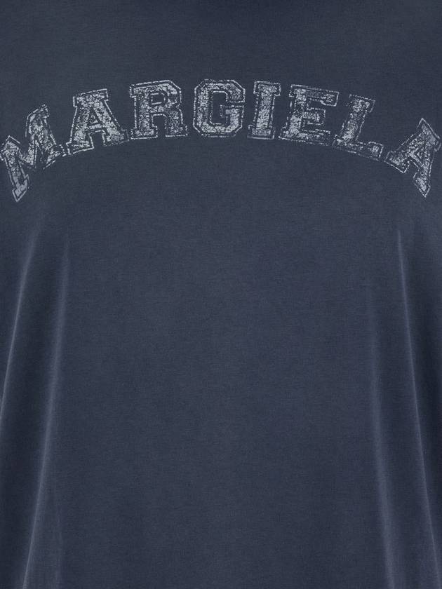 Logo Print Cotton Short Sleeve T-Shirt Blue - MAISON MARGIELA - BALAAN 4