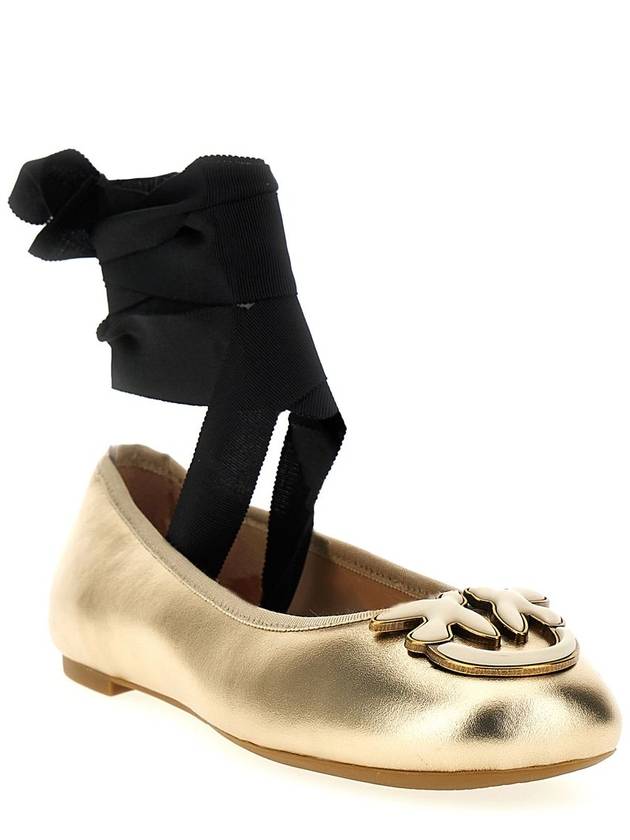 Removable Ribbons Laminated Leather Ballerinas Gold - PINKO - BALAAN 3