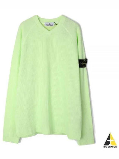 Garment Dyed V Neck Badge Sweatshirt Green - STONE ISLAND - BALAAN 2