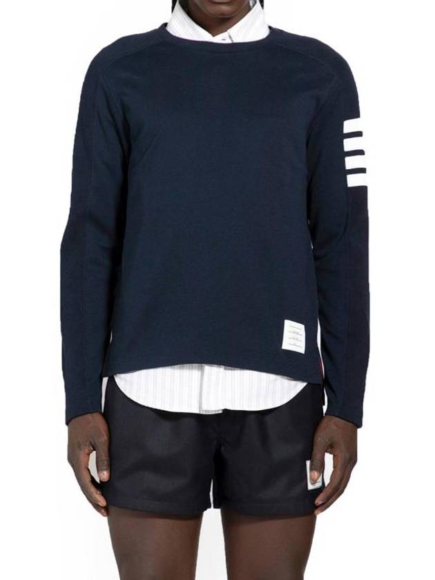 4 Bar Crewneck Cotton Long Sleeve T-Shirt Navy - THOM BROWNE - BALAAN 2