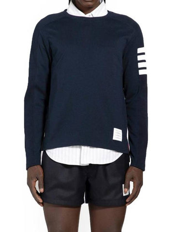 4 Bar Crewneck Cotton Long Sleeve T-Shirt Navy - THOM BROWNE - BALAAN 1