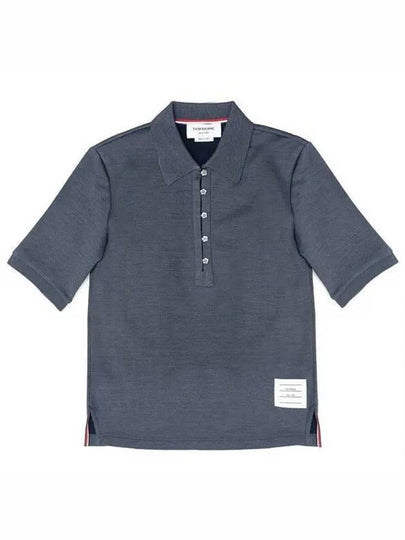 Double Face Silk Cotton Pearl Flower Button Polo Shirt Navy - THOM BROWNE - BALAAN 2