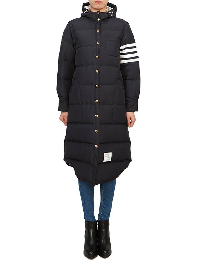 Downfilled Ripstop Classic 4 Striped Hoodie Down Long Padding Navy - THOM BROWNE - BALAAN 2