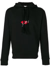 Red Lip Print Cotton Hoodie Black - SAINT LAURENT - BALAAN 1