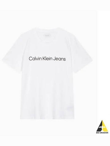 JEANS Men s White Regular Fit Institutional Logo Short Sleeve T Shirt J326954 YAF - CALVIN KLEIN - BALAAN 1