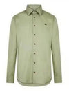 Men's Embroidered ORB Long Sleeve Shirt  Light Green - VIVIENNE WESTWOOD - BALAAN 2