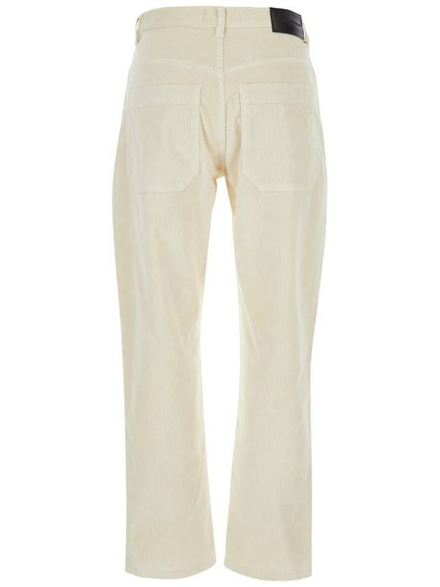 'Cloe' White Cropped Pants With Logo Patch In Courduroy Woman - PINKO - BALAAN 1