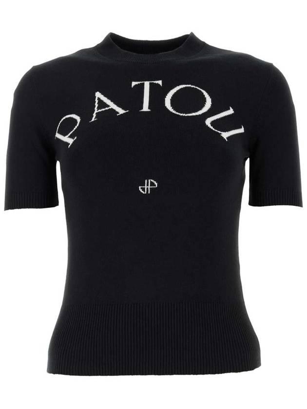 Logo Intarsia Short Sleeve Knit Top Black - PATOU - BALAAN 2