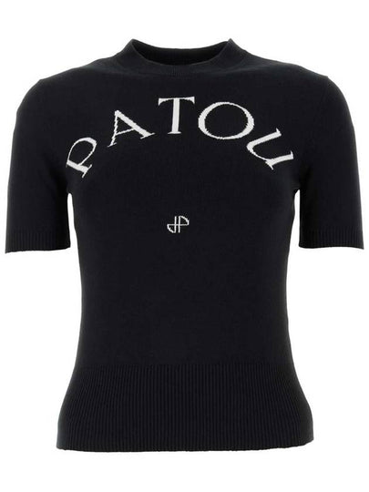 Logo Intarsia Short Sleeve Knit Top Black - PATOU - BALAAN 2