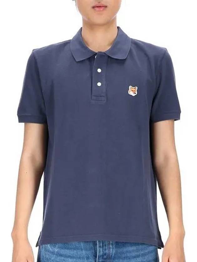 Fox Head Patch Cotton Polo Shirt Blue - MAISON KITSUNE - BALAAN 2