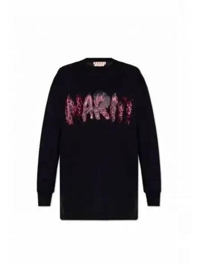 Logo Print Cotton Long Sleeve T-Shirt Black - MARNI - BALAAN 2