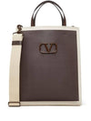 V Logo Signature Canvas Tote Bag Natural Brown - VALENTINO - BALAAN 1