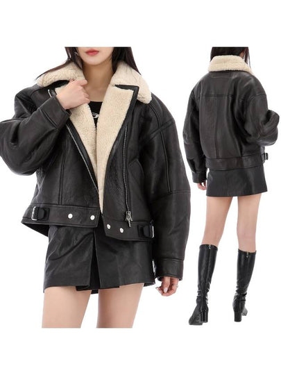 Women's Shearling Leather Biker Jacket Dark Brown - ACNE STUDIOS - BALAAN 2