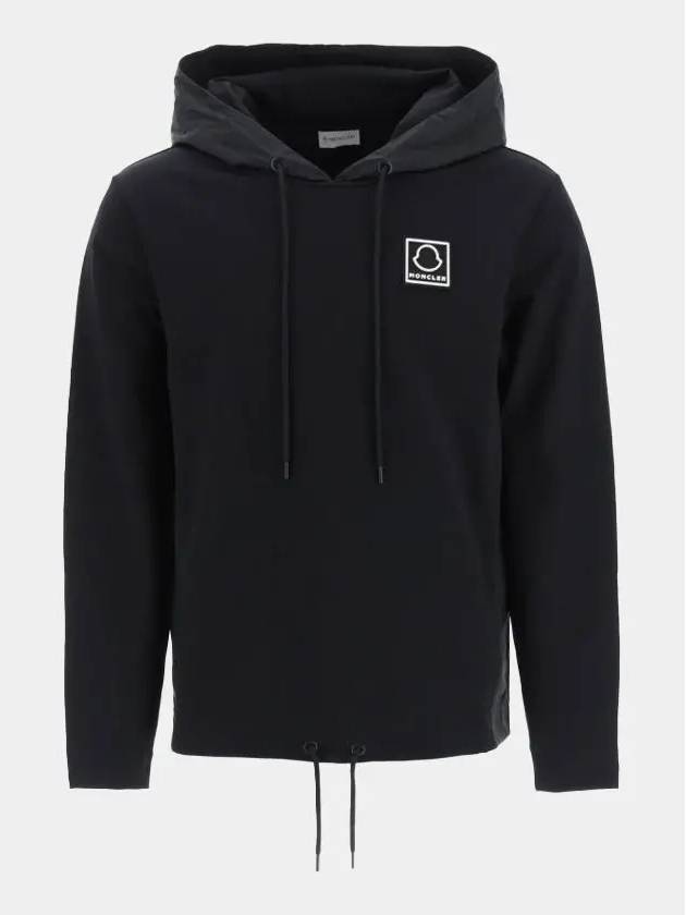 Men's Square Logo Running Hooded Sweatshirt Black 8D00008 899IK 999 - MONCLER - BALAAN 1