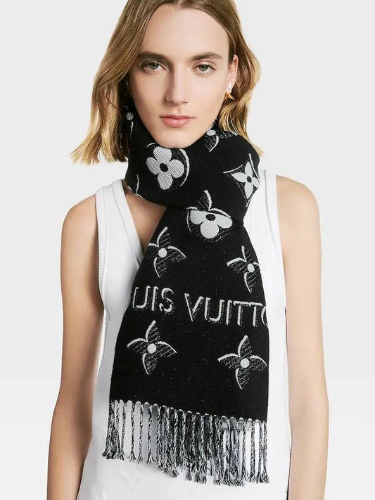 LV Essential Monogram Shine Wool Scarf Black - LOUIS VUITTON - BALAAN 2