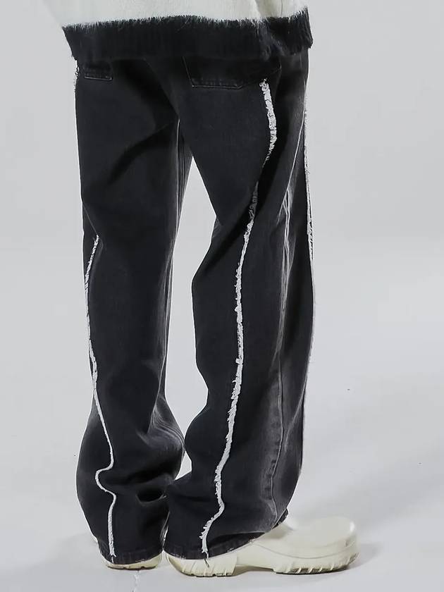 Cut Off Bleach Washed Denim Wide Pants Black - FLAVORISM - BALAAN 2