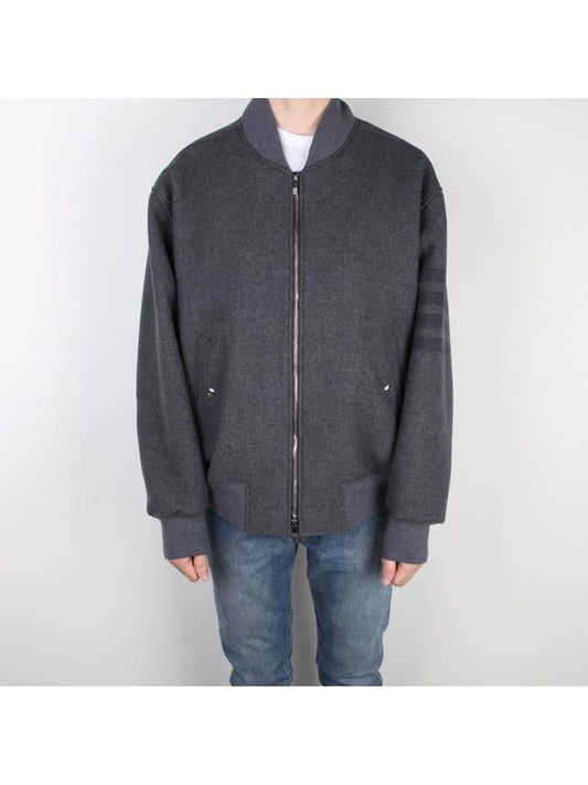 Double Face Melton 4-Bar Oversized Jacket Medium Grey - THOM BROWNE - BALAAN 2