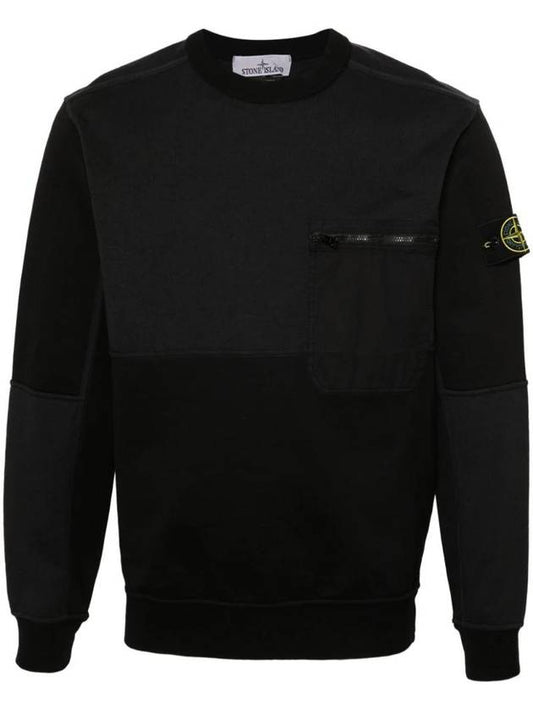 Compass Panel Zipper Pocket Cotton Sweatshirt Black - STONE ISLAND - BALAAN 1