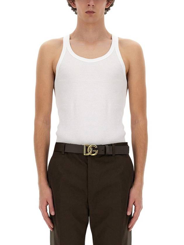 Logo Patch Detail Tank Top Sleeveless White - DOLCE&GABBANA - BALAAN 2