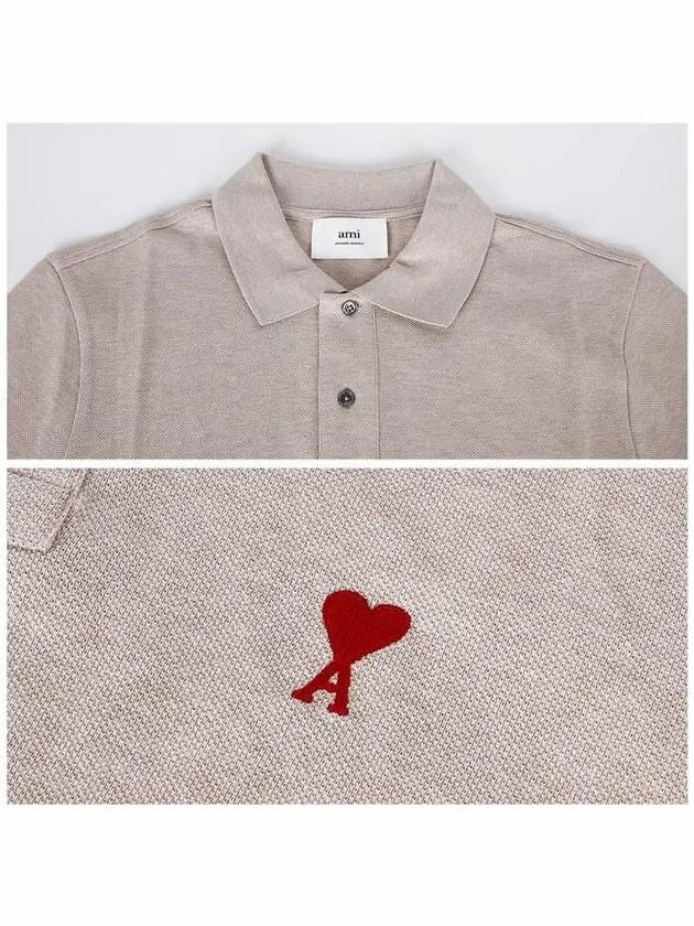 Men's Heart Logo Polo Shirt Beige - AMI - BALAAN 7