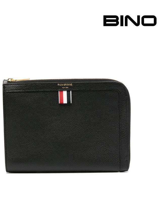 Mini Pebble Leather Gusset Clutch Bag Black - THOM BROWNE - BALAAN 2