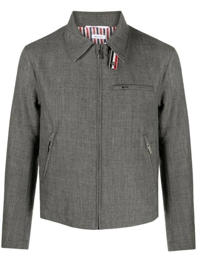 Crispy Wool Golf Zip-Up Jacket Grey - THOM BROWNE - BALAAN 1