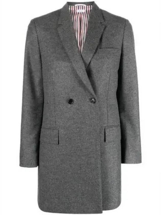 Women's Flannel Sports Wool Double Coat Medium Grey - THOM BROWNE - BALAAN 2