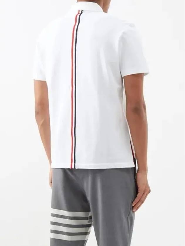 Men's Cotton Pique Center Bag Striped Short Sleeve Polo Shirt White - THOM BROWNE - BALAAN 5