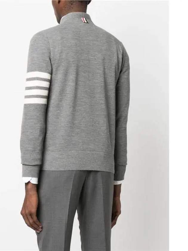 4-Bar Striped Waffle High V-Neck Cardigan Light Grey - THOM BROWNE - BALAAN 5