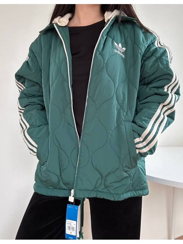 Classic Sports Fleece Quilted Hooded Jacket Green - ADIDAS - BALAAN 6