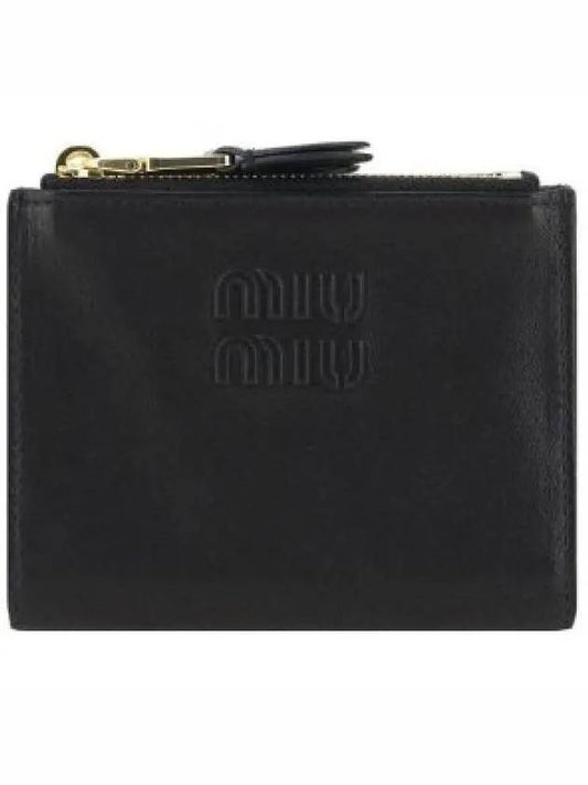 Logo Detail Napa Leather Half Wallet Black - MIU MIU - BALAAN 2