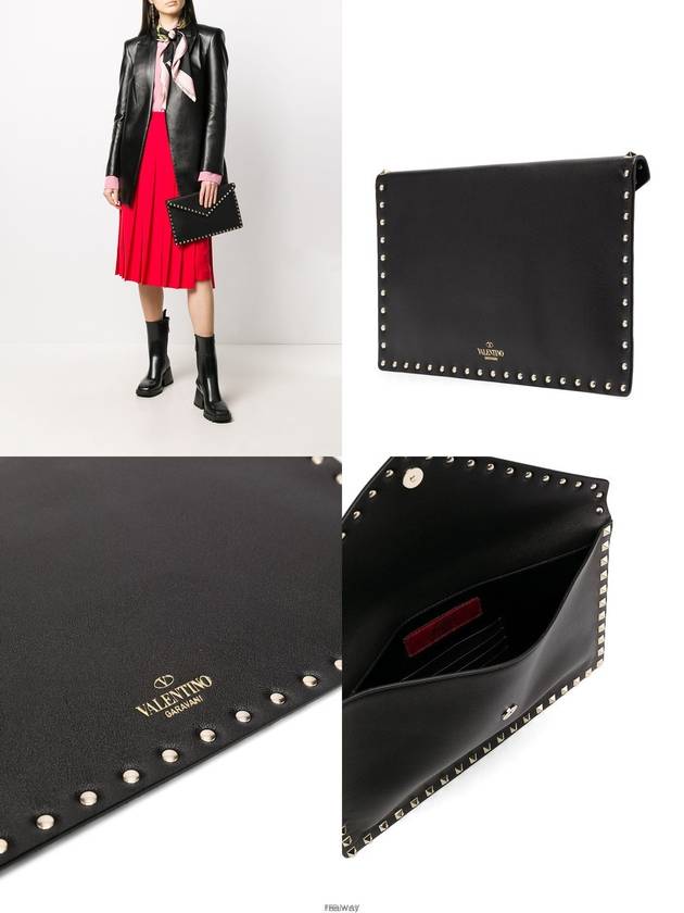 Envelope Rockstud Clutch Bag Black - VALENTINO - BALAAN 3