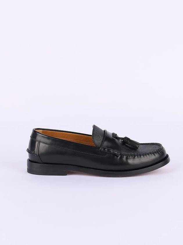 Tassel GG Supreme Canvas Leather Loafers Black - GUCCI - BALAAN 3