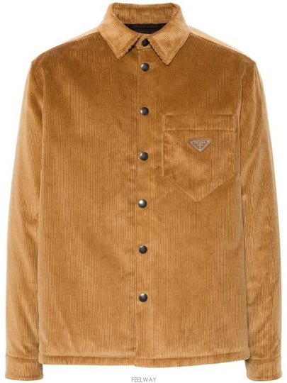 Corduroy Enamel Triangle Logo Long Sleeve Shirt Brown - PRADA - BALAAN 2