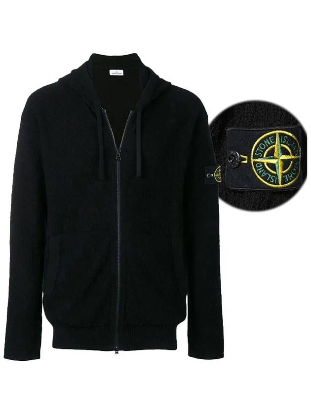 Men's Wappen Patch Embossed Zip Up Hoodie Black - STONE ISLAND - BALAAN 3