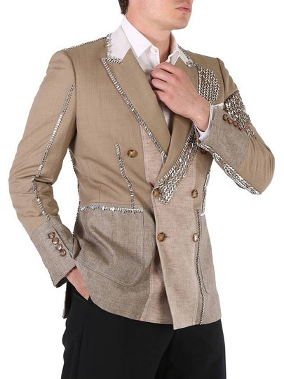 Burberry Men's Pecan Melange Crystal Embroidered Wool-blend Coat, Brand Size 52 (US Size 42) - BURBERRY - BALAAN 2