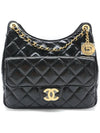 Hobo Handbag Shiny Crumpled Calfskin Gold Black - CHANEL - BALAAN 3