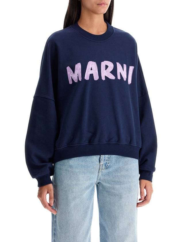 Logo Print Cotton Sweatshirt Blue - MARNI - BALAAN 3