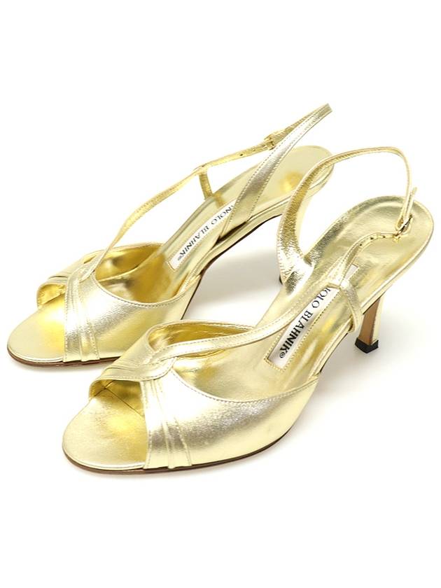 Manolo Blahnik Metallic Gold Leather Strap Heel Women s Sandals 35 - MANOLO BLAHNIK - BALAAN 3