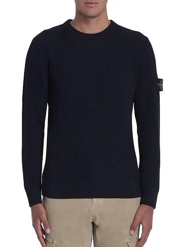 Crewneck Full Rib Wool Knit Top Navy - STONE ISLAND - BALAAN 2