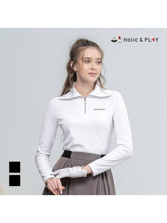 Women s Ribbed Wide Collar T Shirt HC3WTS006 - HOLIC&PLAY - BALAAN 1