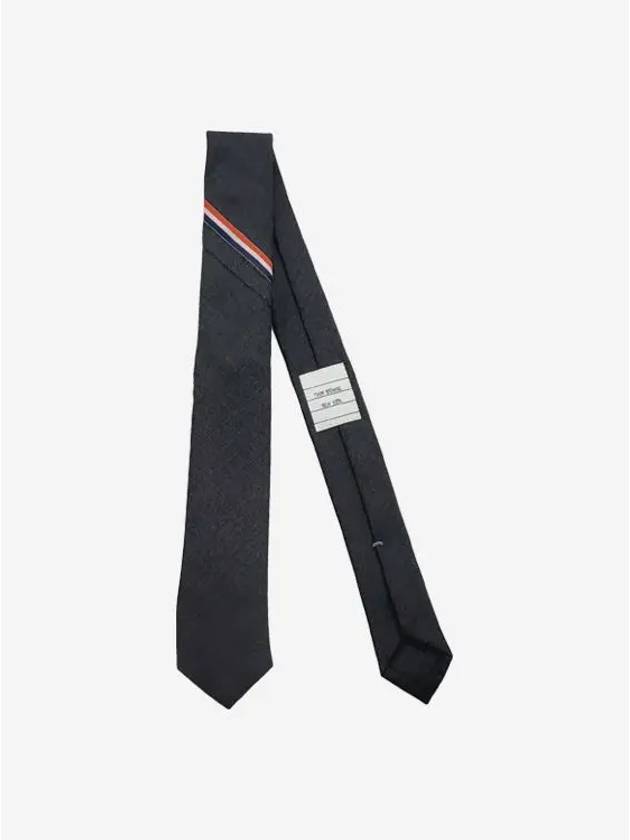 Three Stripes Classic RWB Selvage Super 120 Count Wool Tie Dark Grey - THOM BROWNE - BALAAN 4