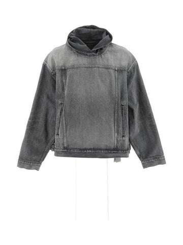 Distressed Denim Hoodie Black - BALENCIAGA - BALAAN 1