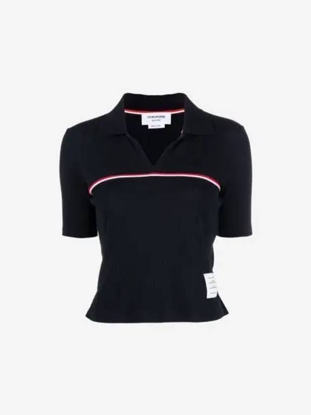 Three Stripes High Twist Rib Polo Shirt Navy - THOM BROWNE - BALAAN 2