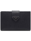 Triangle Logo Saffiano Flap Card Wallet Black - PRADA - BALAAN 2